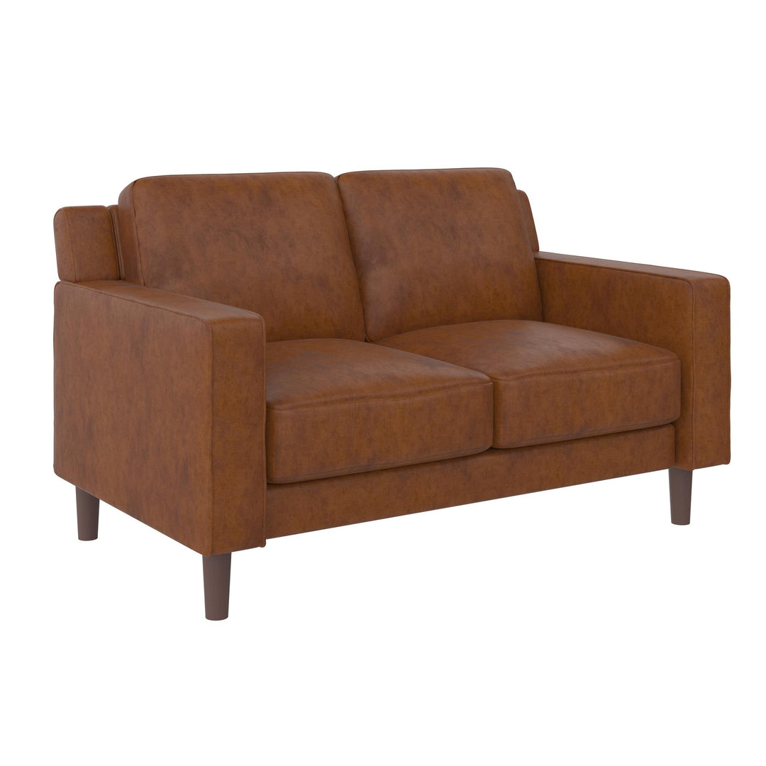 Brynn Fabric Upholstered 2 Seater Sofa with Wood Legs - Camel