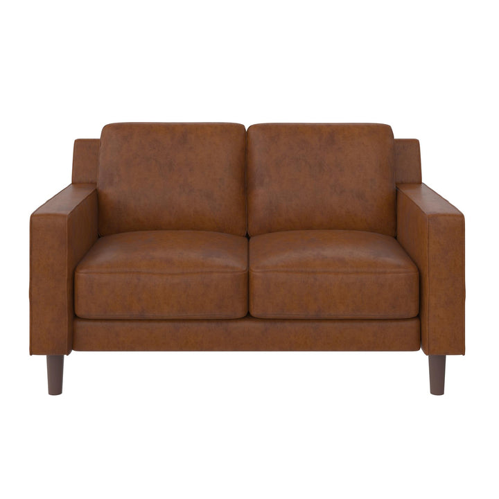 Brynn Fabric Upholstered 2 Seater Sofa with Wood Legs - Camel