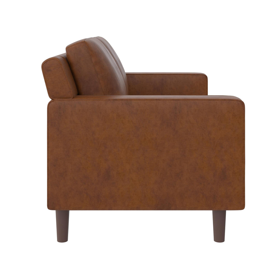 Brynn Fabric Upholstered 2 Seater Sofa with Wood Legs - Camel