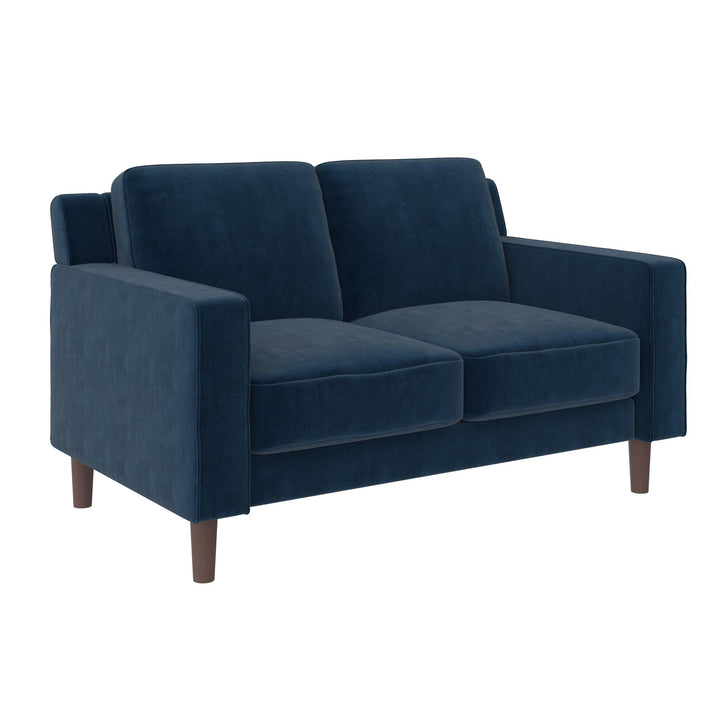 Brynn Fabric Upholstered 2 Seater Sofa with Wood Legs - Blue