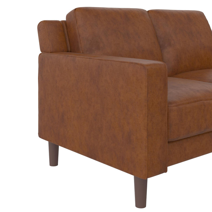 Brynn Fabric Upholstered 2 Seater Sofa with Wood Legs - Camel