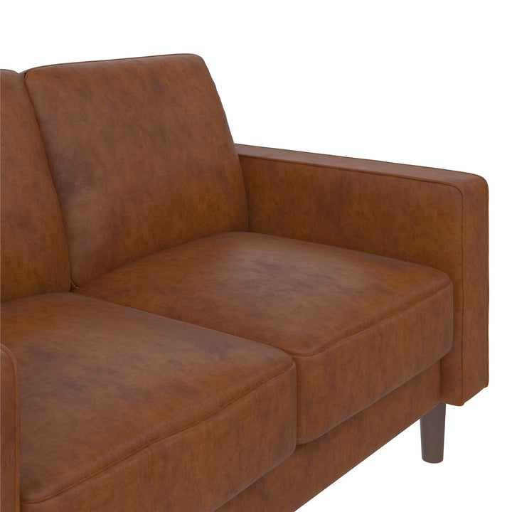 Brynn Fabric Upholstered 2 Seater Sofa with Wood Legs - Camel