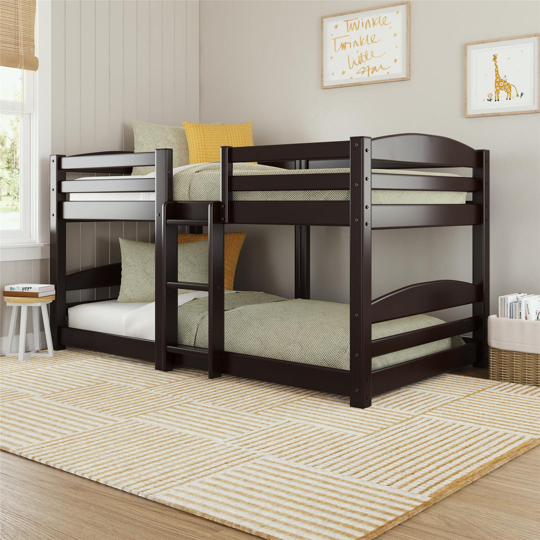 DHP Birley Low Wood Bunk Bed for Kids, Twin over Twin, Espresso - Espresso - Twin-Over-Twin