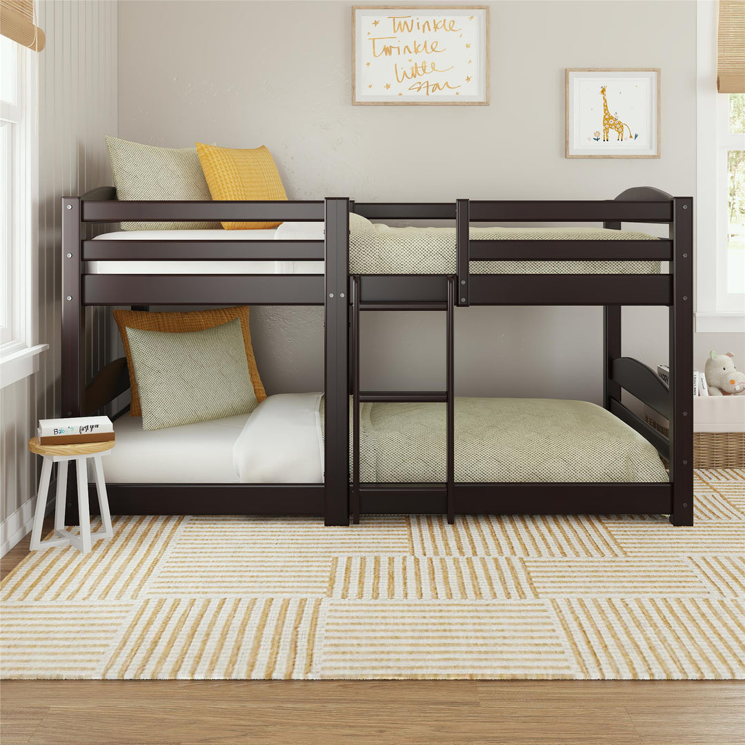 DHP Birley Low Wood Bunk Bed for Kids, Twin over Twin, Espresso - Espresso - Twin-Over-Twin