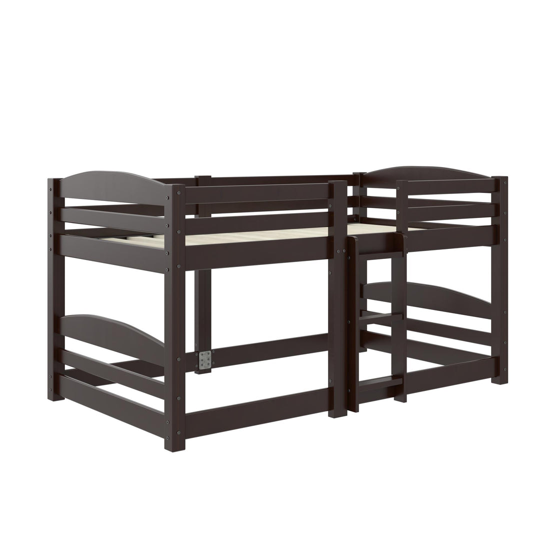 DHP Birley Low Wood Bunk Bed for Kids, Twin over Twin, Espresso - Espresso - Twin-Over-Twin