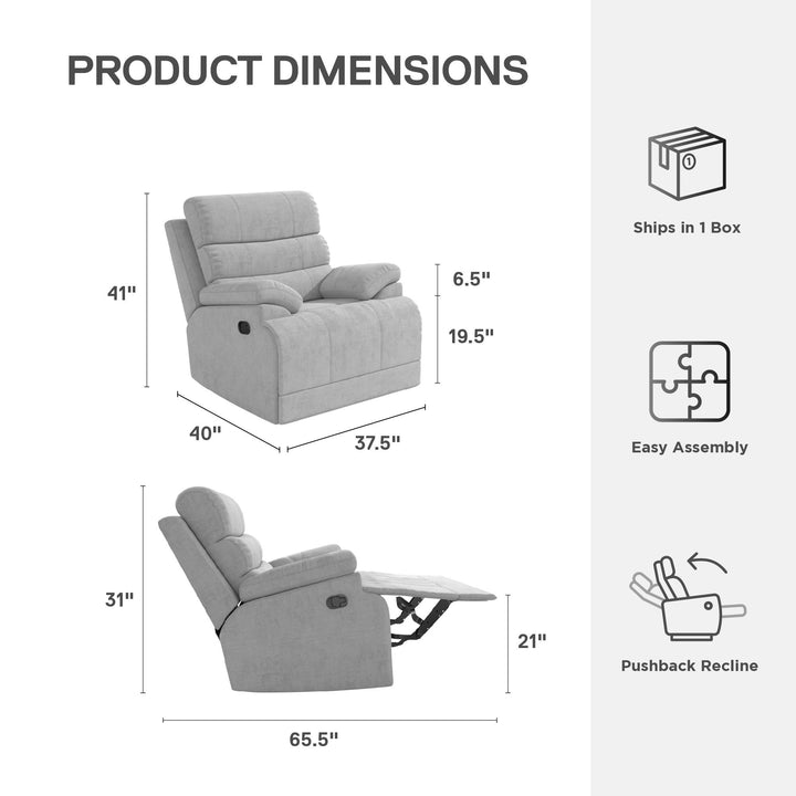 McAllen Textured Recliner Chair - Light Gray - 1-Seater