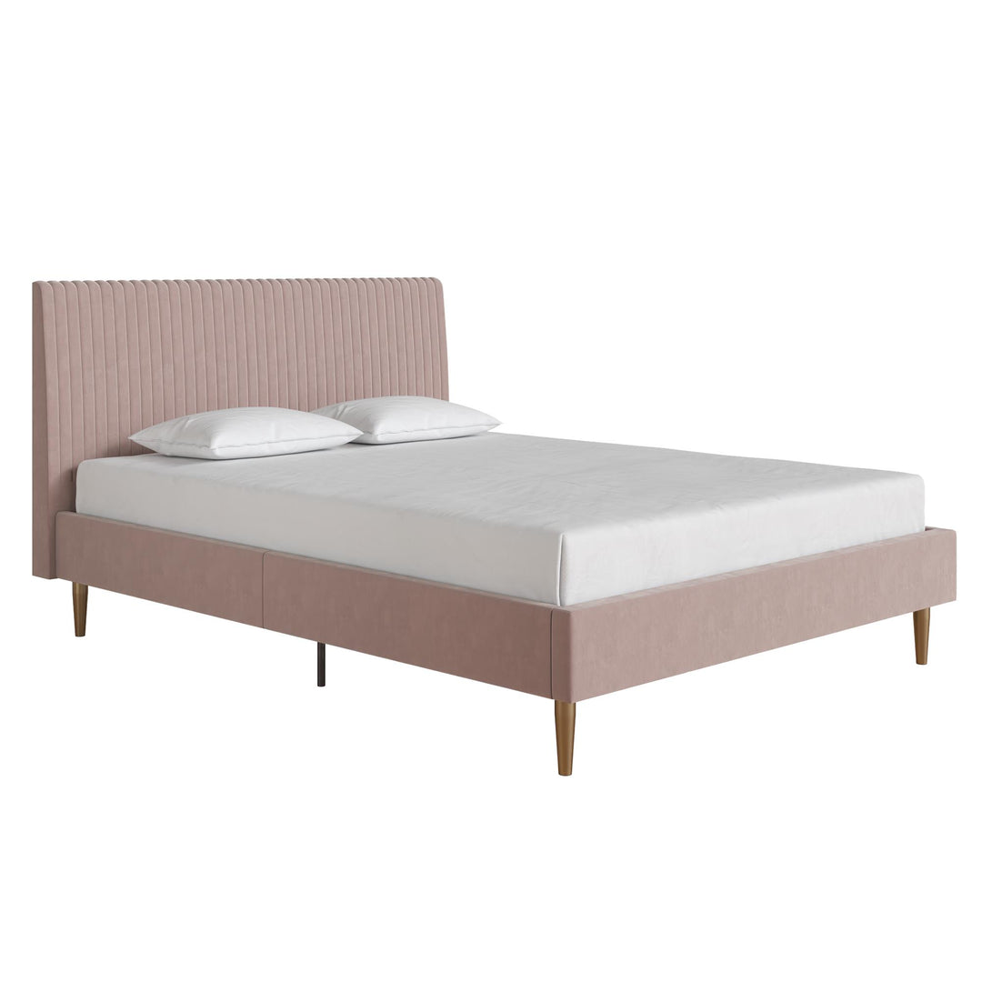 Daphne Velvet Upholstered Bed with Channel Tufted Headboard - Blush - Full