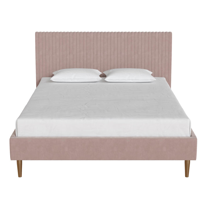 Daphne Velvet Upholstered Bed with Channel Tufted Headboard - Blush - Full