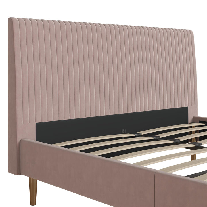 Daphne Velvet Upholstered Bed with Channel Tufted Headboard - Blush - Full