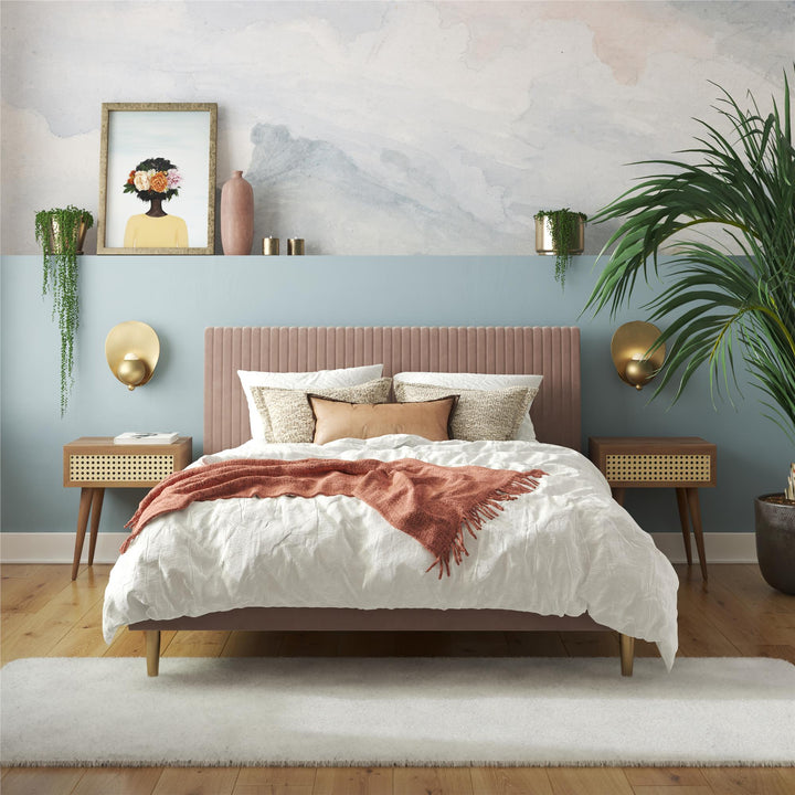 Daphne Velvet Upholstered Bed with Channel Tufted Headboard - Blush - Full