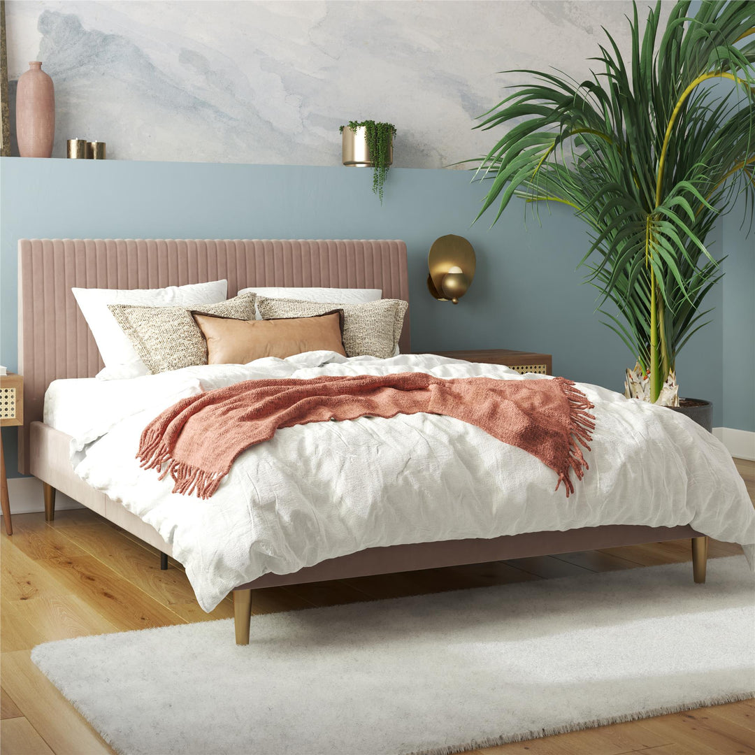 Daphne Velvet Upholstered Bed with Channel Tufted Headboard - Blush - Full