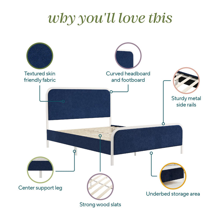 Tallulah Upholstered Platform Bed Frame - Navy - Queen