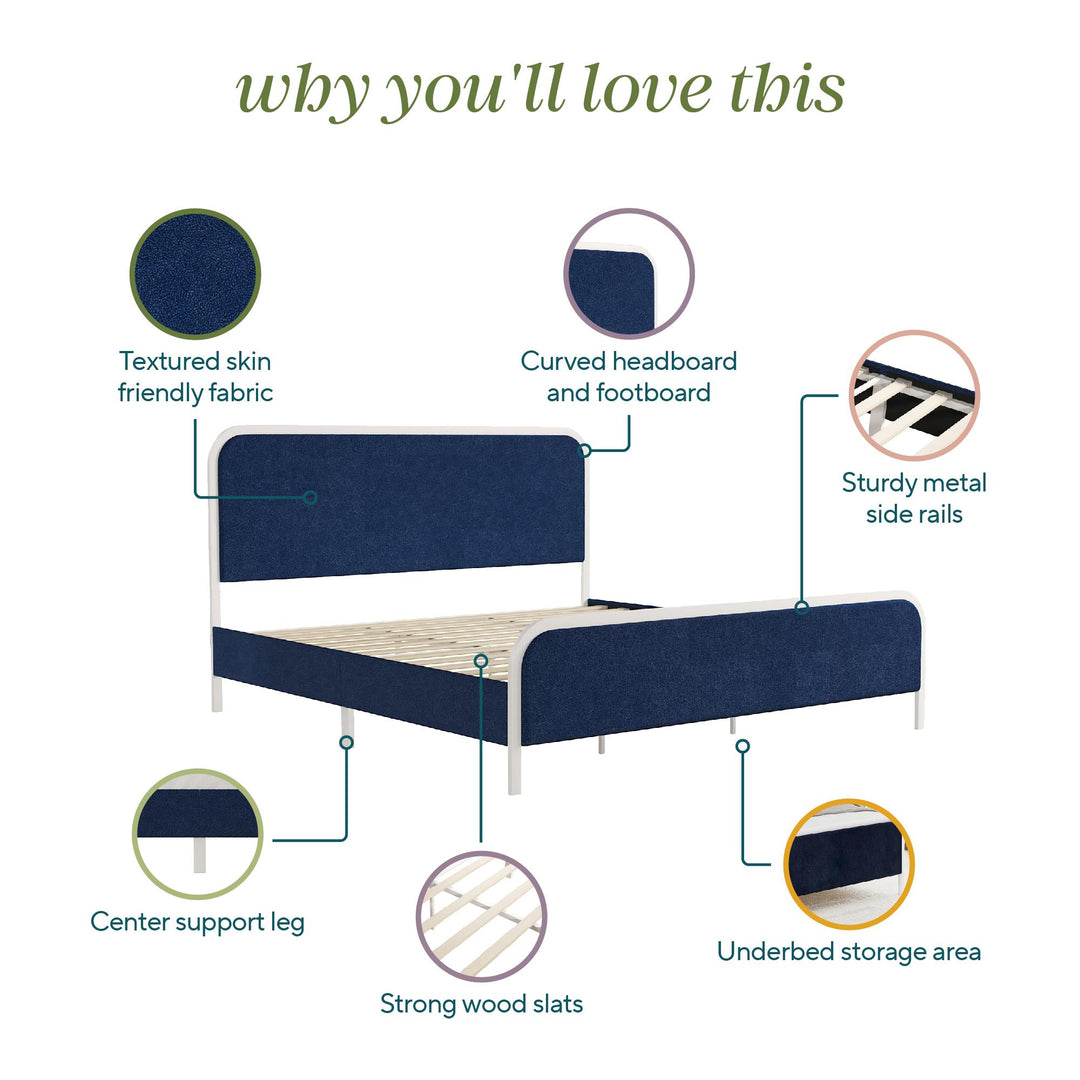 Tallulah Upholstered Platform Bed Frame - Navy - King