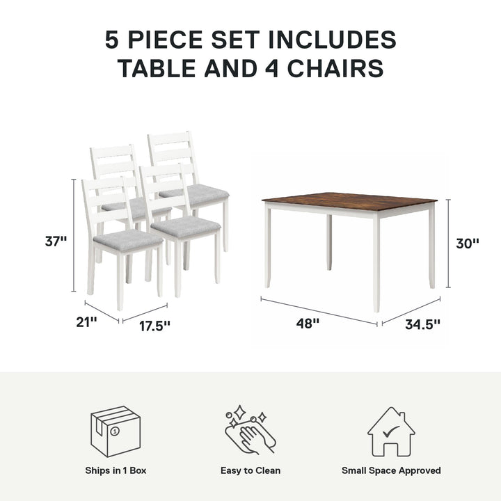 DHP Reila 5-Piece Wood Dining Room Table Set for 4, White/Walnut - White