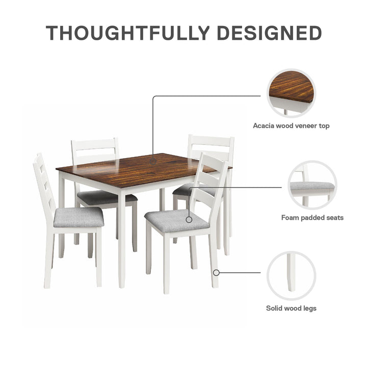 DHP Reila 5-Piece Wood Dining Room Table Set for 4, White/Walnut - White