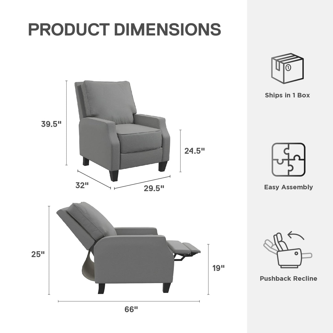 Randen Sleek Pushback Recliner - Charcoal - 1-Seater