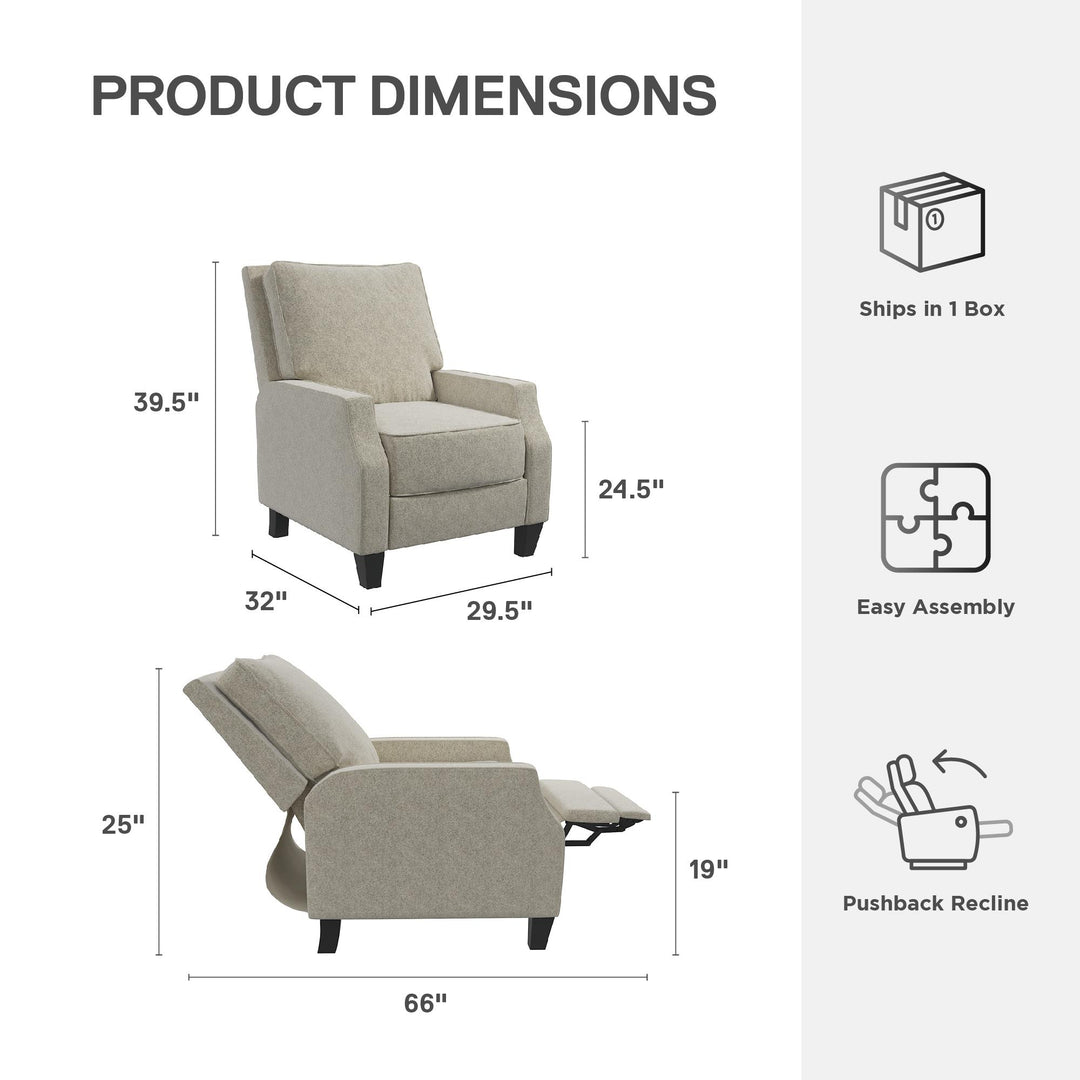 Randen Sleek Pushback Recliner - Beige - 1-Seater