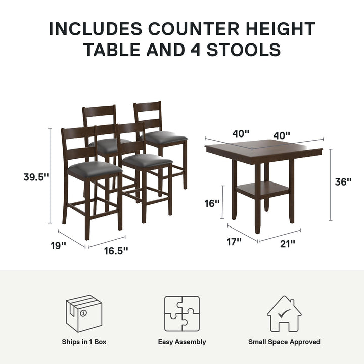 DHP Jerrie 5-Piece Counter Height Dining Set, Espresso - Espresso