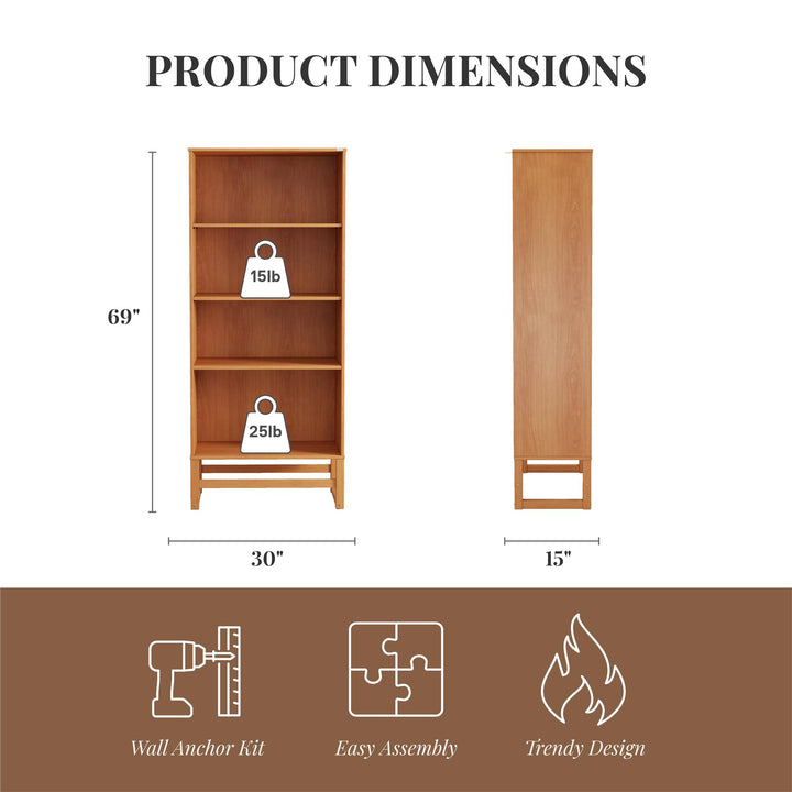 Talo 4 Shelf Bookcase with Open Storage - Natural