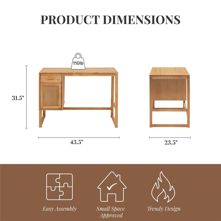 Talo Desk with Closed Storage and Drawer - Natural