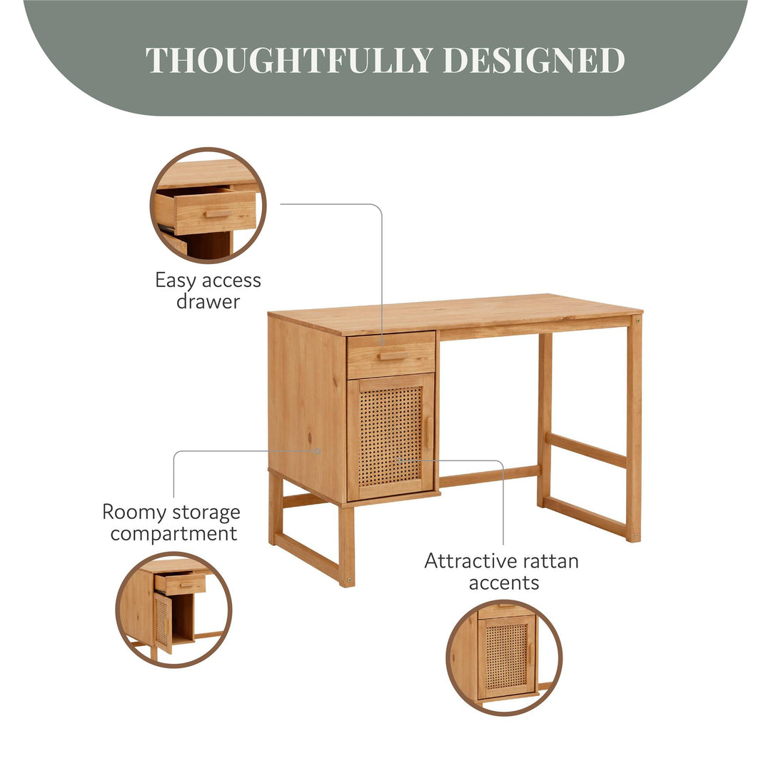 Talo Desk with Closed Storage and Drawer - Natural