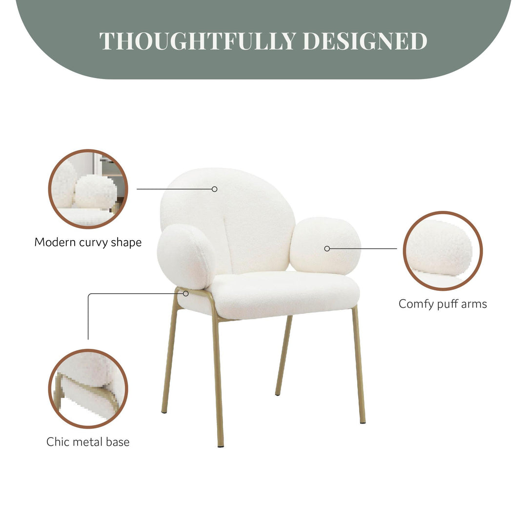 Sanna Dining Chair with Gold Metal Legs, Set of 2 - Off White - Set of 2