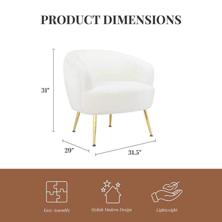 Kara Teddy Soft Accent Chair with Gold Legs - White