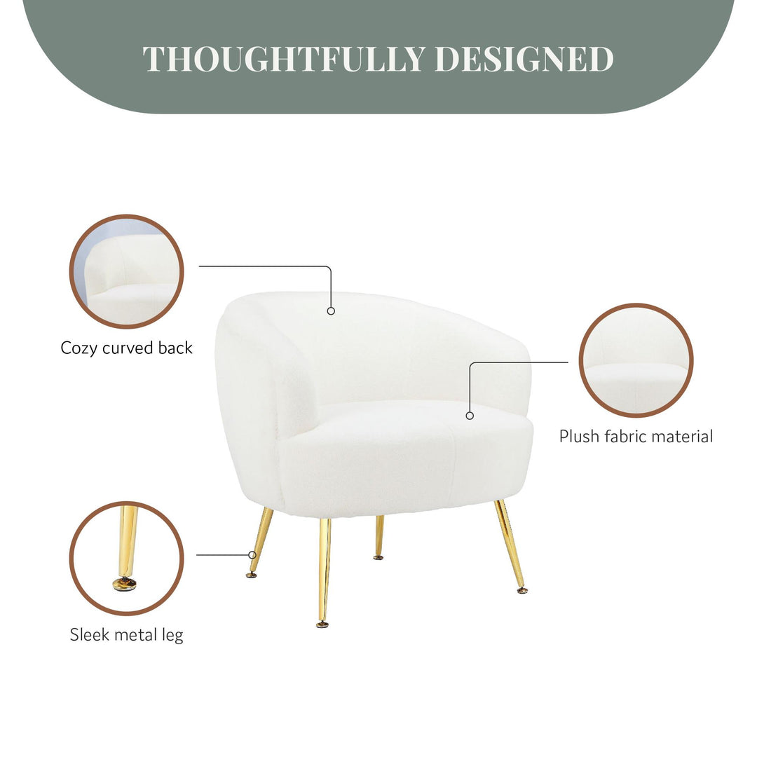 Kara Teddy Soft Accent Chair with Gold Legs - White