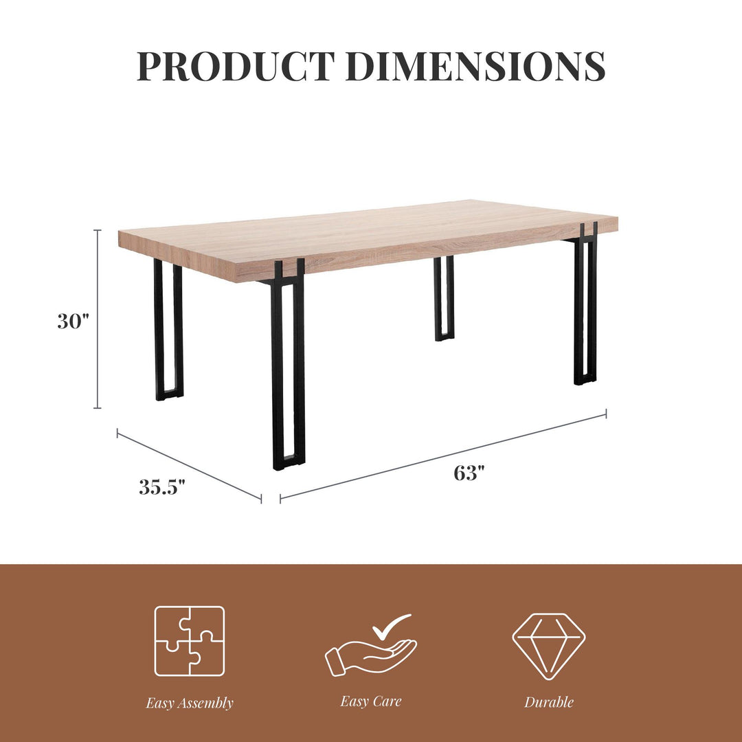 Kent Rustic Dining Table with Black Metal Legs - Light Oak