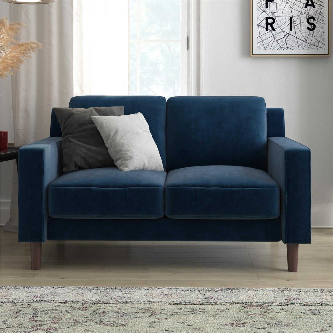 Brynn Fabric Upholstered 2 Seater Sofa with Wood Legs - Blue