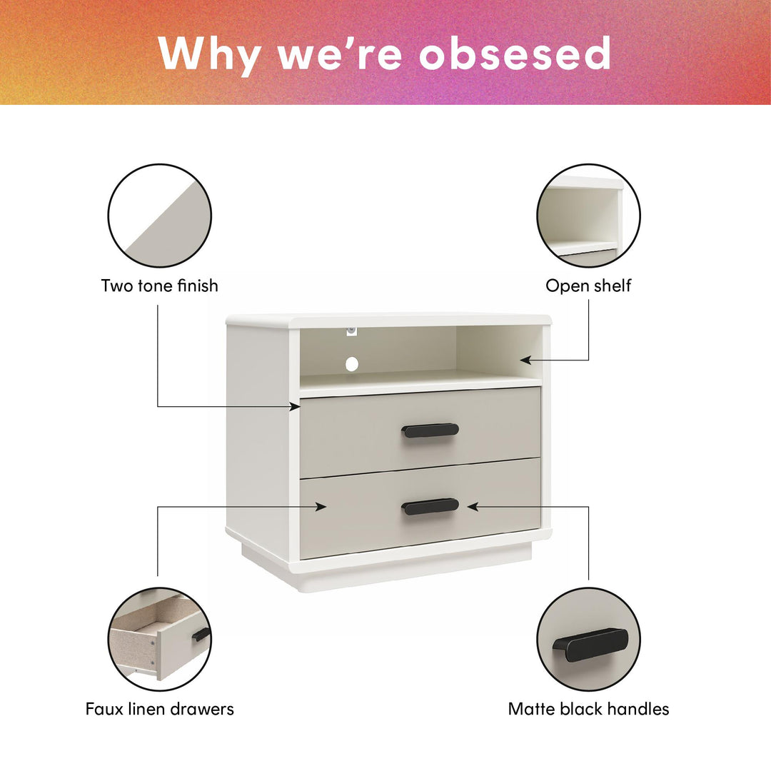 Valencia 2 Drawer Nightstand - Taupe/White