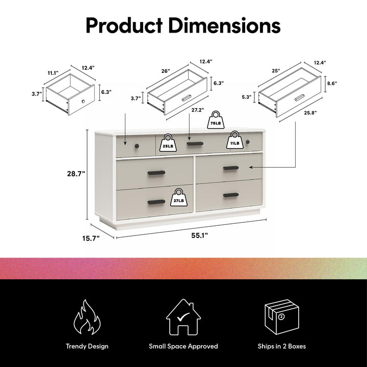 Valencia 7 Drawer Wide Dresser - Taupe/White