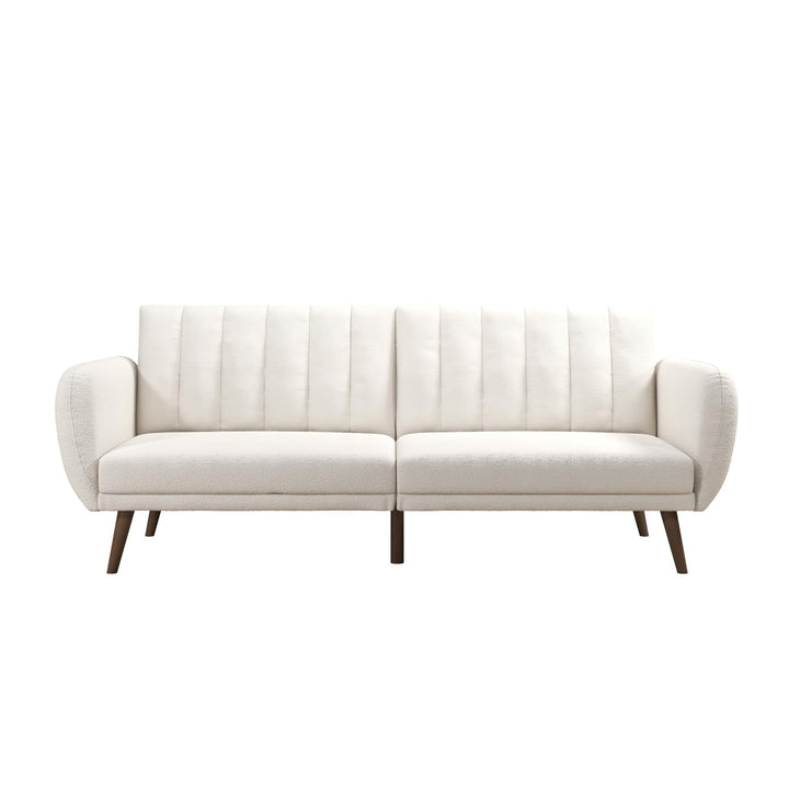 Brittany Futon with Vertical Channel Tufting and Curved Armrests - Ivory Boucle