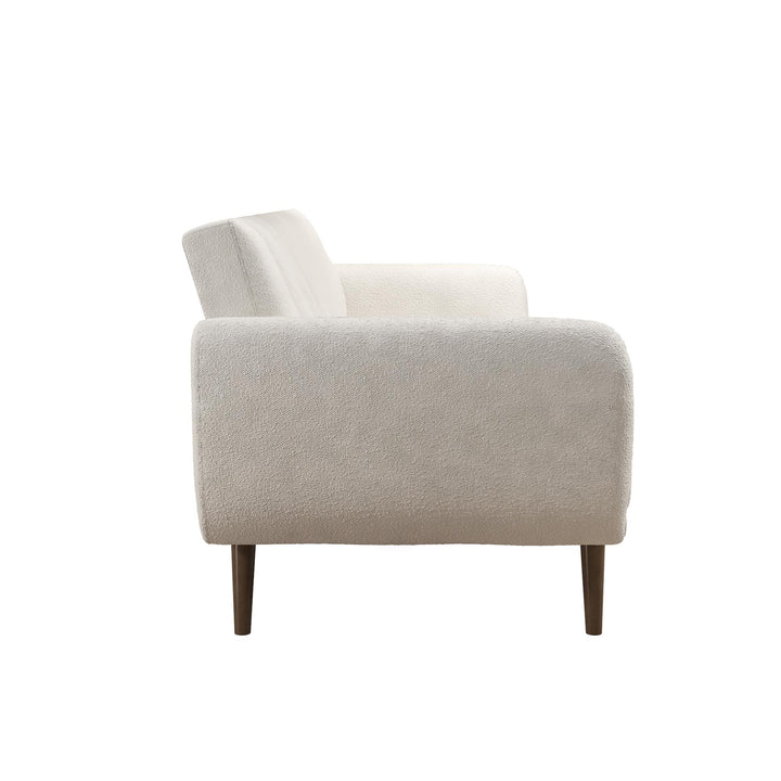 Brittany Futon with Vertical Channel Tufting and Curved Armrests - Ivory Boucle