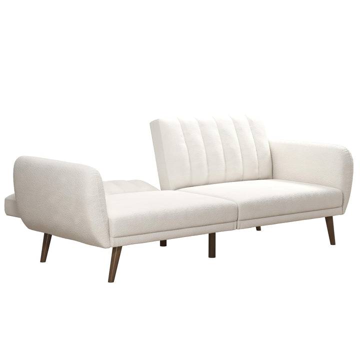 Brittany Futon with Vertical Channel Tufting and Curved Armrests - Ivory Boucle