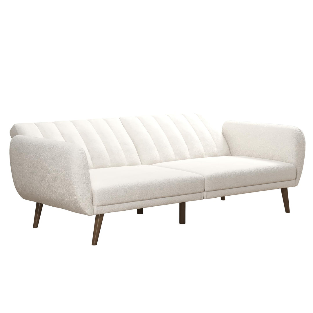 Brittany Futon with Vertical Channel Tufting and Curved Armrests - Ivory Boucle