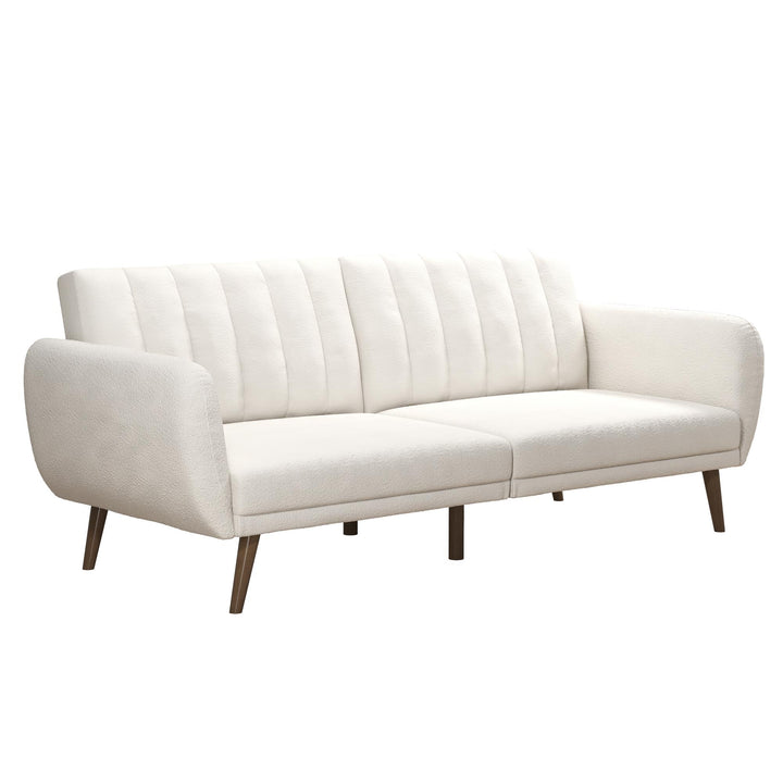 Brittany Futon with Vertical Channel Tufting and Curved Armrests - Ivory Boucle