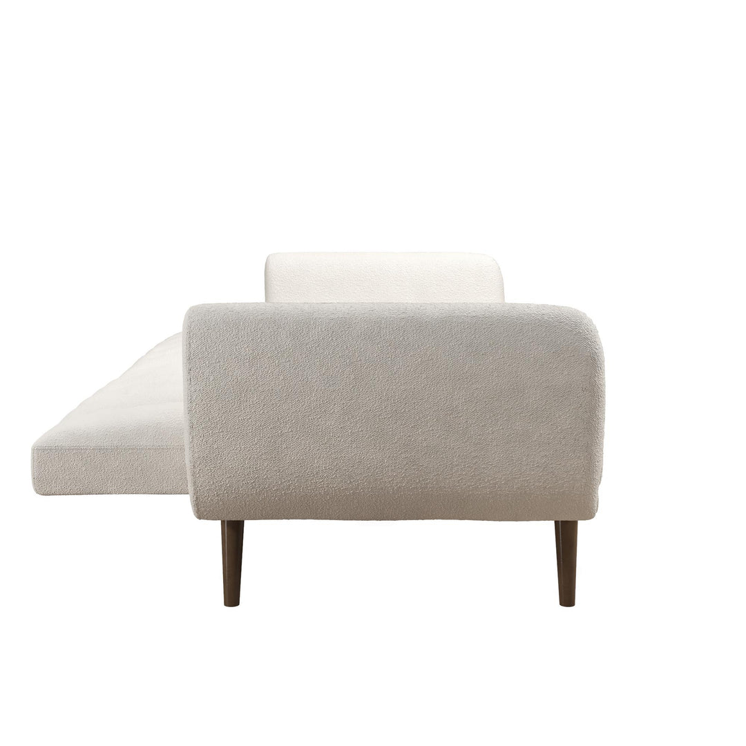 Brittany Futon with Vertical Channel Tufting and Curved Armrests - Ivory Boucle