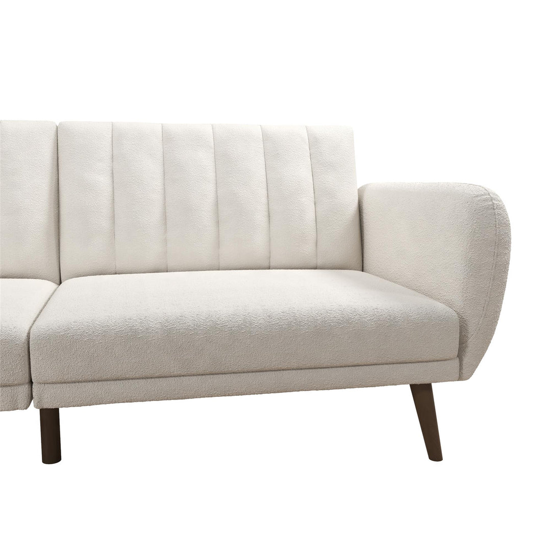 Brittany Futon with Vertical Channel Tufting and Curved Armrests - Ivory Boucle