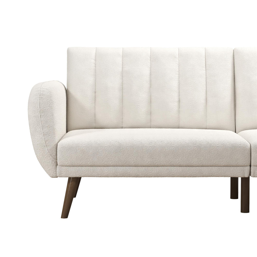 Brittany Futon with Vertical Channel Tufting and Curved Armrests - Ivory Boucle