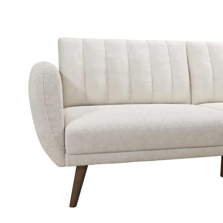 Brittany Futon with Vertical Channel Tufting and Curved Armrests - Ivory Boucle