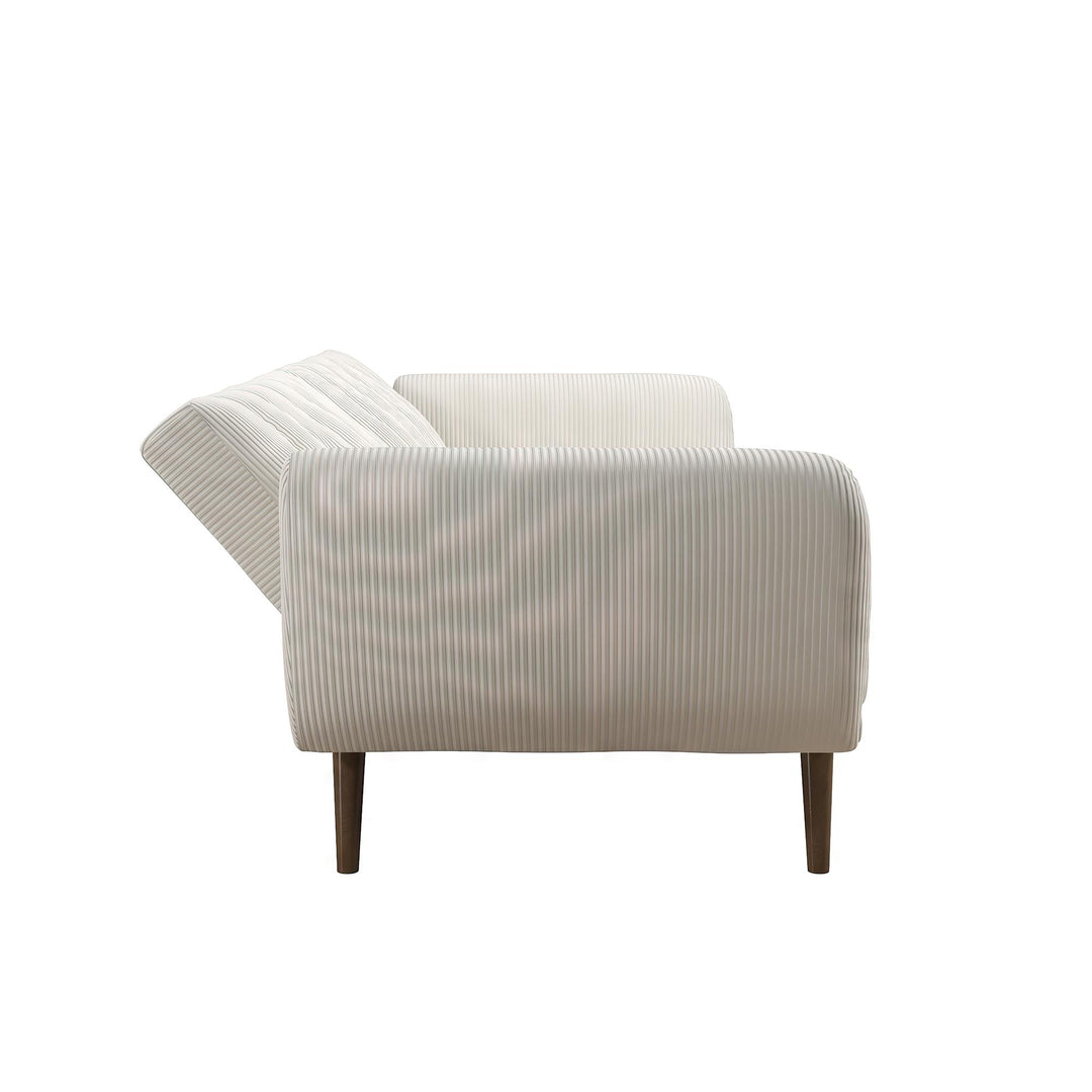 Brittany Futon with Vertical Channel Tufting and Curved Armrests - Ivory