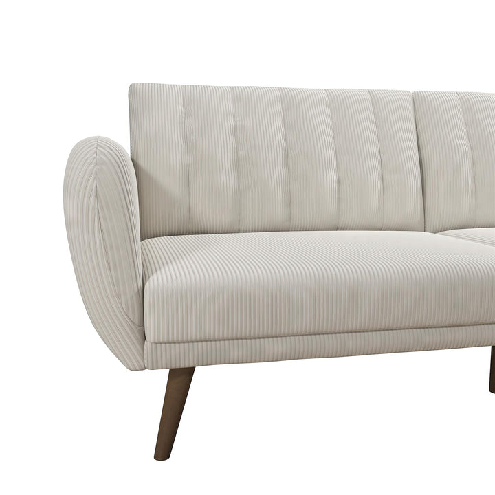 Brittany Futon with Vertical Channel Tufting and Curved Armrests - Ivory