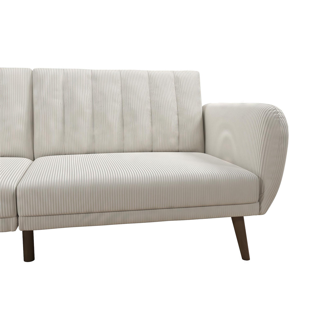 Brittany Futon with Vertical Channel Tufting and Curved Armrests - Ivory