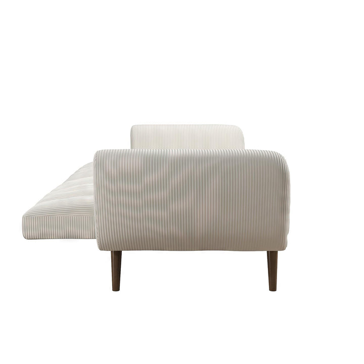 Brittany Futon with Vertical Channel Tufting and Curved Armrests - Ivory