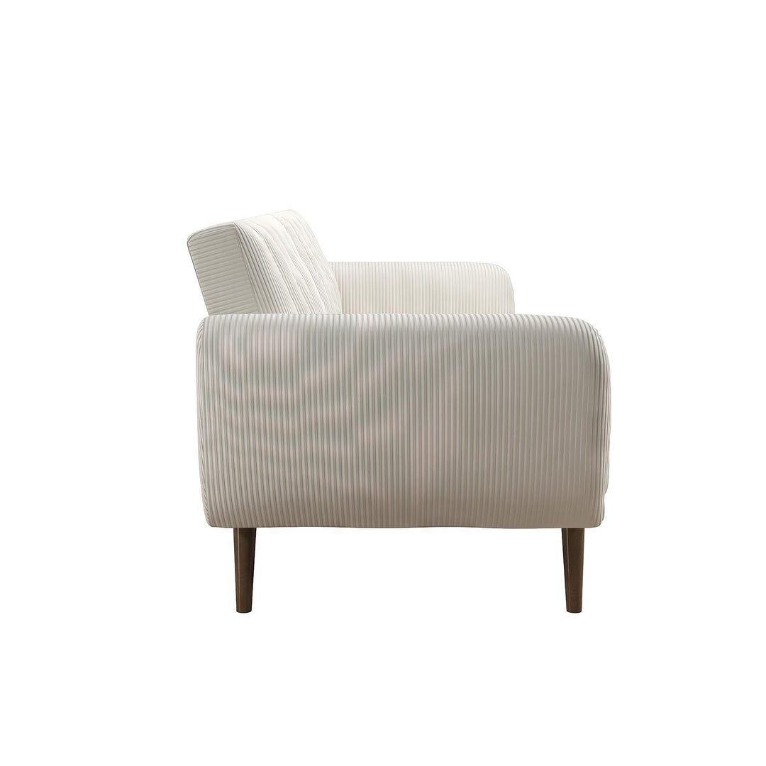 Brittany Futon with Vertical Channel Tufting and Curved Armrests - Ivory