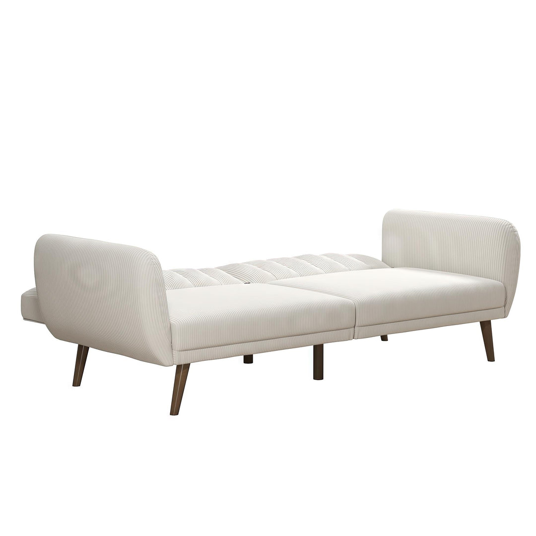 Brittany Futon with Vertical Channel Tufting and Curved Armrests - Ivory