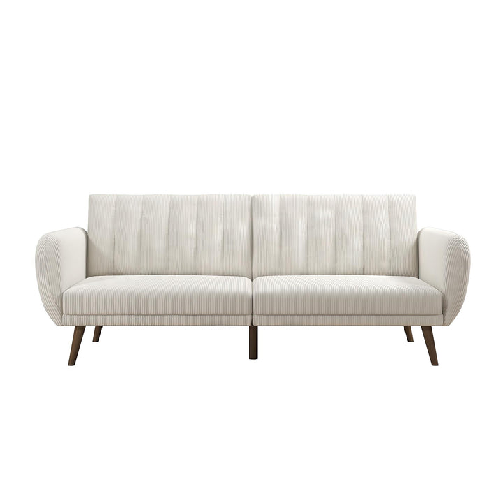 Brittany Futon with Vertical Channel Tufting and Curved Armrests - Ivory