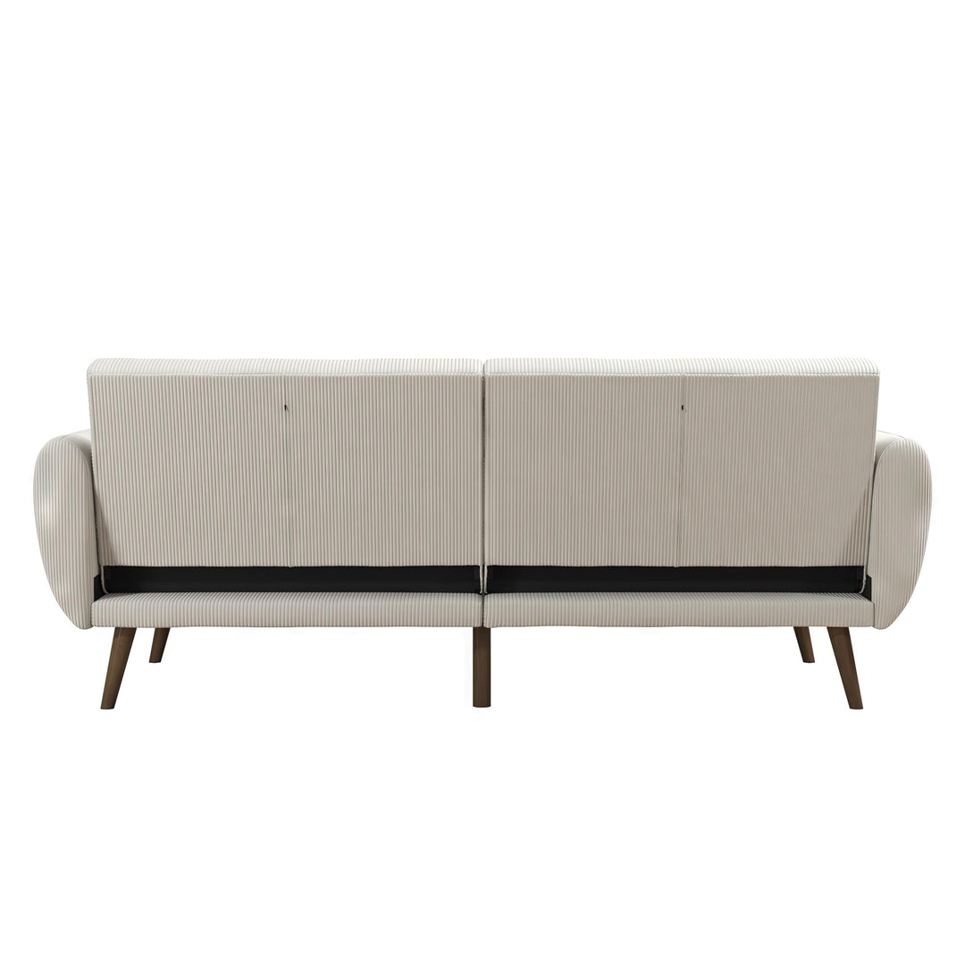 Brittany Futon with Vertical Channel Tufting and Curved Armrests - Ivory