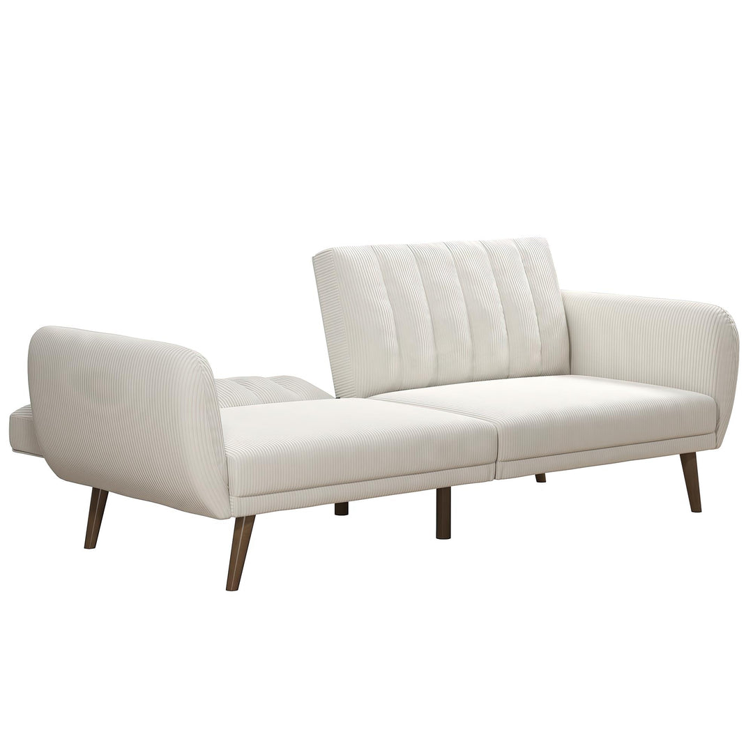 Brittany Futon with Vertical Channel Tufting and Curved Armrests - Ivory